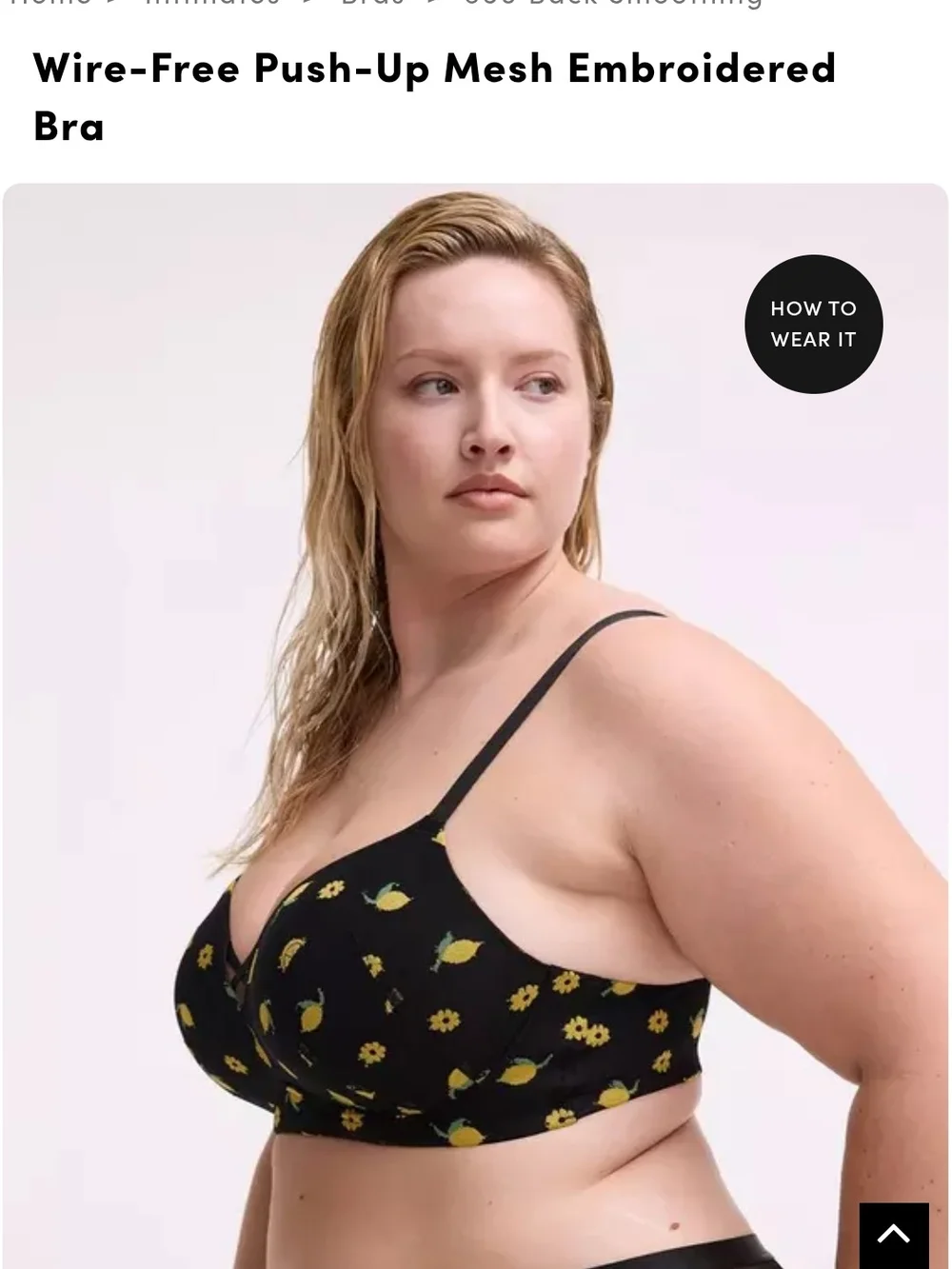 Torrid Wire-Free Push-Up Mesh Embroidered Bra - Black with Yellow Floral 44DD